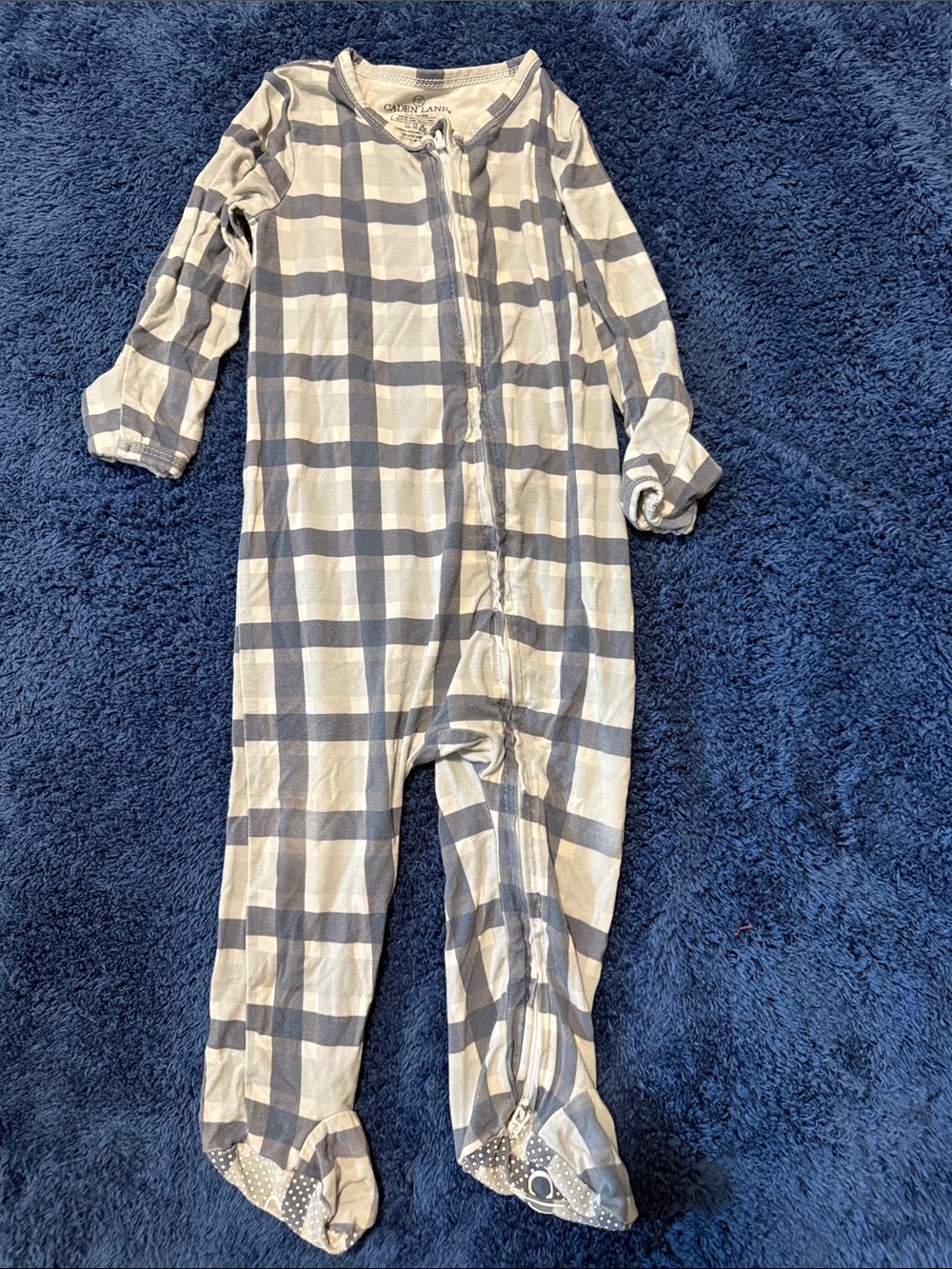 Navy and White Plaid Footed One-Piece